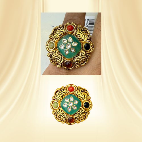 Navratna-Inspired Kundan Statement Ring