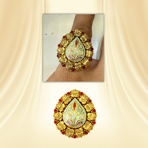Meenakari Kundan Floral Cocktail Ring