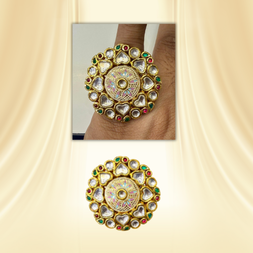 Traditional Kundan Meenakari Cocktail Ring