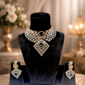 Diamond-Finish Choker Set with Blue Stone Accents