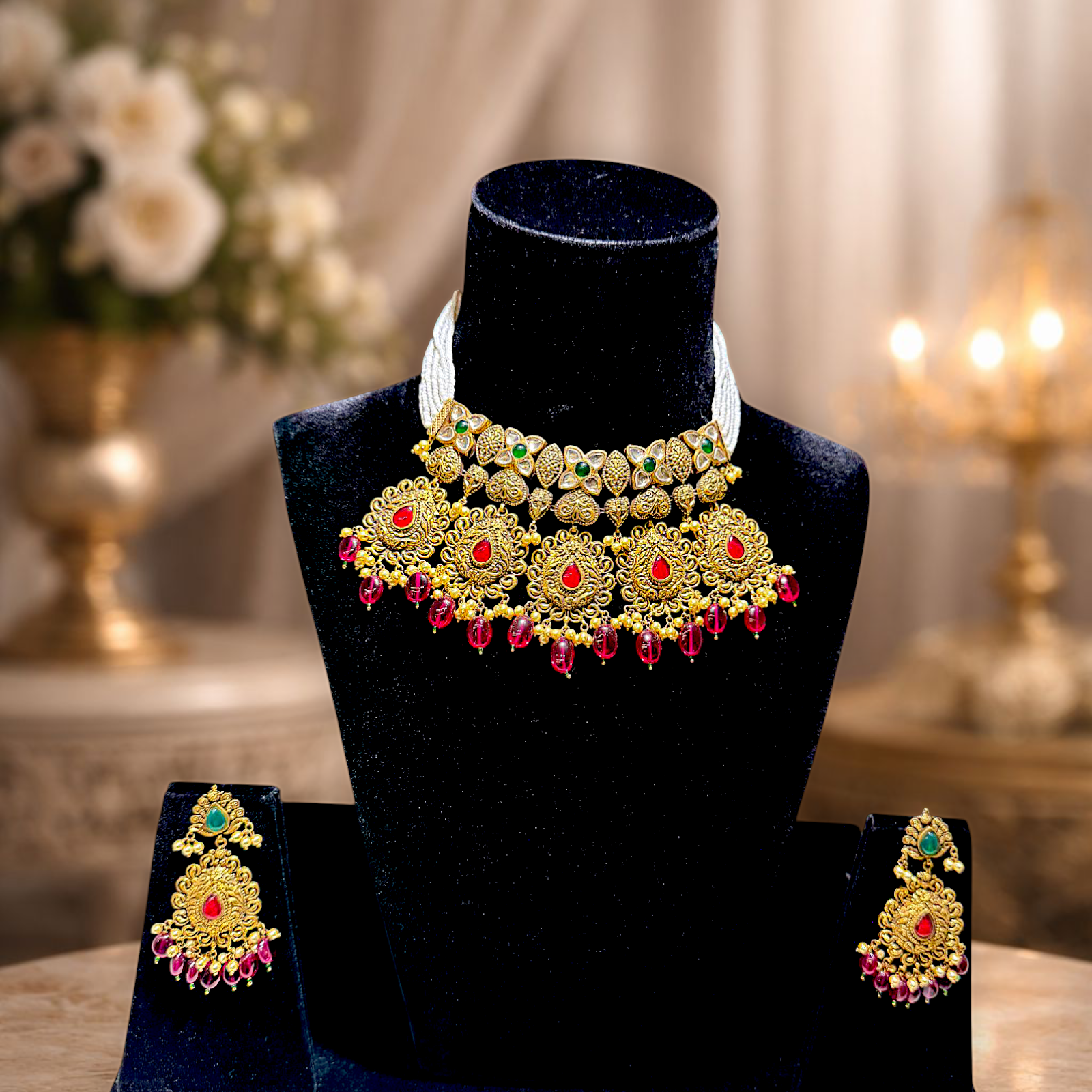 The Royal Ruby & Pearl Festoon Set