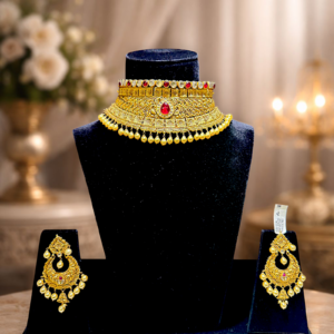 Traditional Gold Choker Set with Matching Earrings